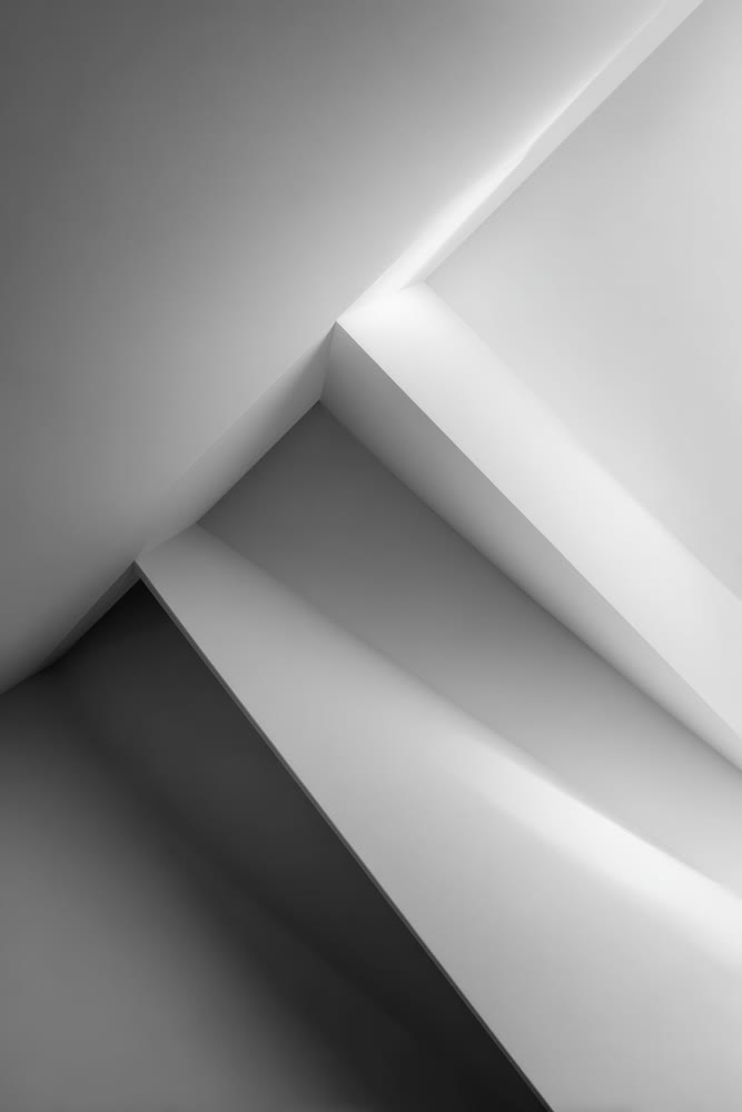 Bold monochrome angles shadows, Cleanly designed minimalist corner emphasizing texture and form