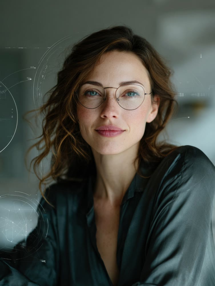 Friendly professional portrait, Approachable woman in cozy workspace exuding mentorship and kindness