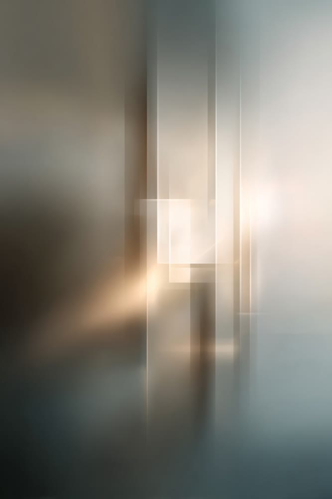 Gentle lighting ambiance, Serene hallway of gentle glow with subtle reflective and geometric accents