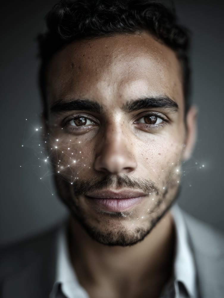 Confident man with intense expression, Professional headshot showcasing assured male personality
