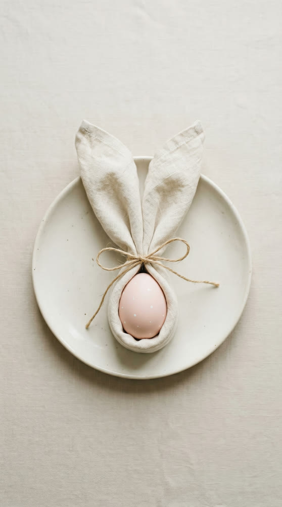 A simple, handmade Easter card. Napkin ears in the shape of an Easter bunny, a simple embellishment